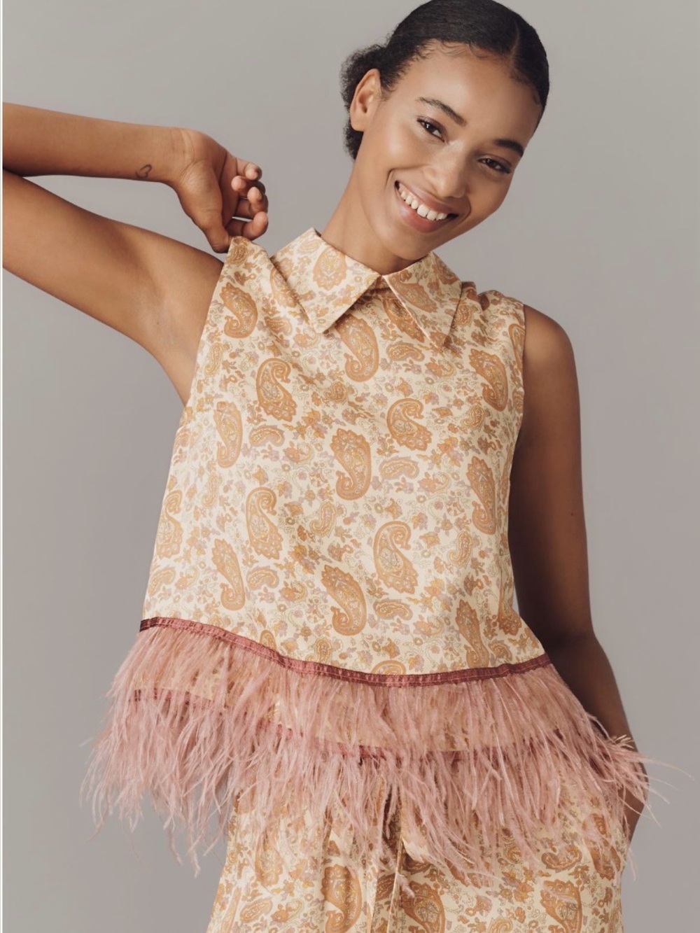 Maude Feather Trim Tank Top